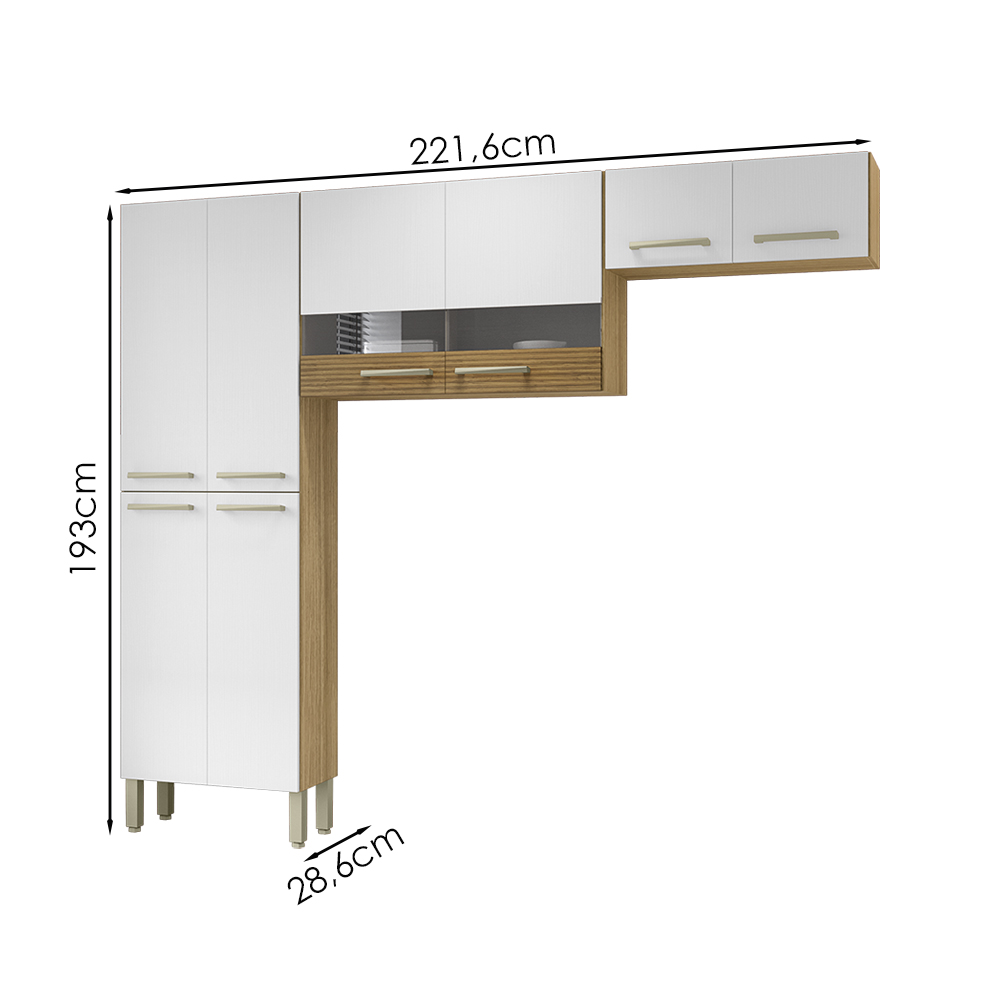 Cozinha 3 Pecas Nala 222 cm Freijo Supremo Cp Ripado Freijo KTP
