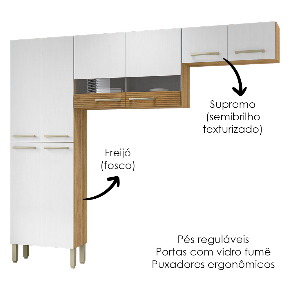 Cozinha 3 Pecas Nala 222 cm Freijo Supremo Cp Ripado Freijo KTP