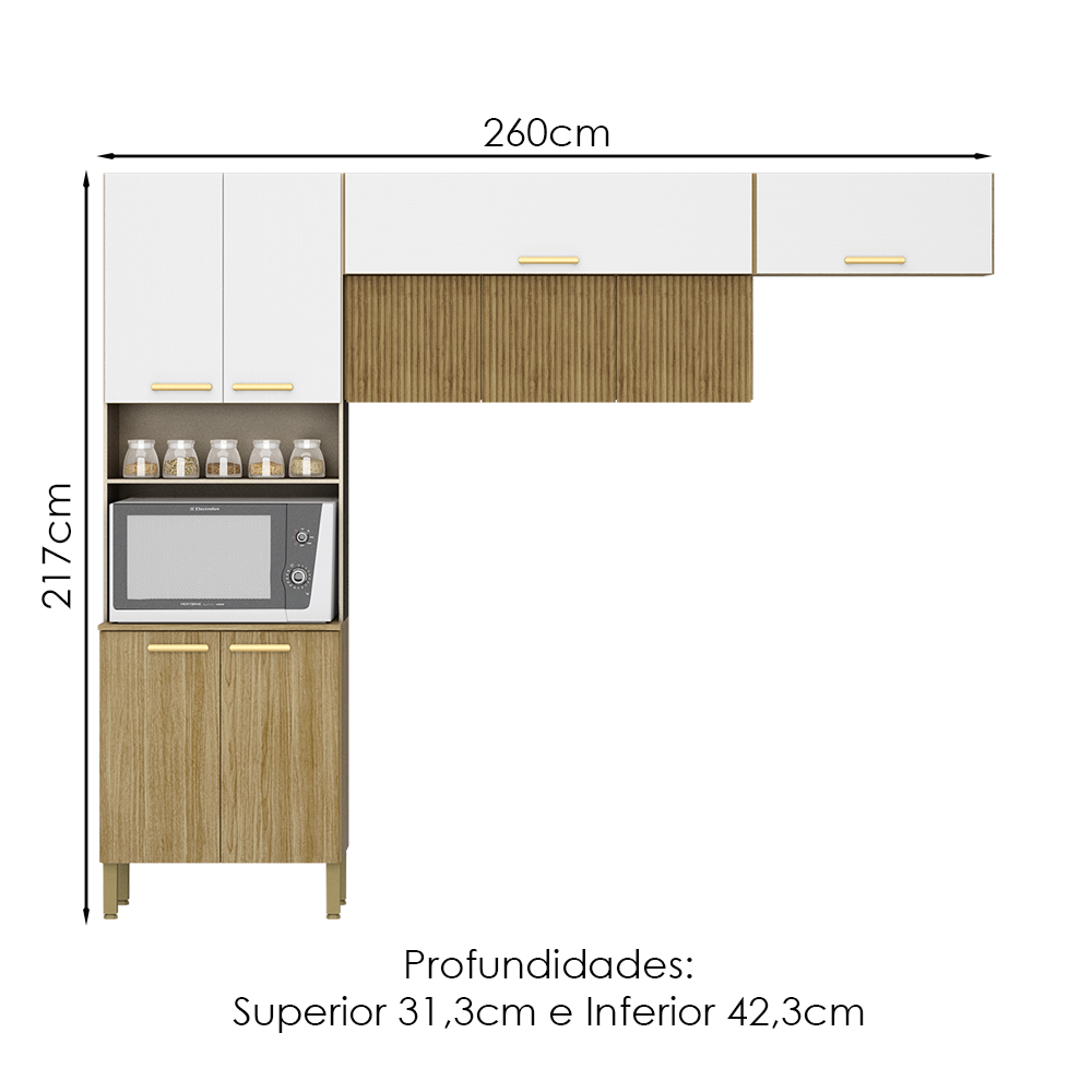Cozinha 3 Pecas Urbane 260 cm Freijo Supremo Cp Ripado Freijo KTP