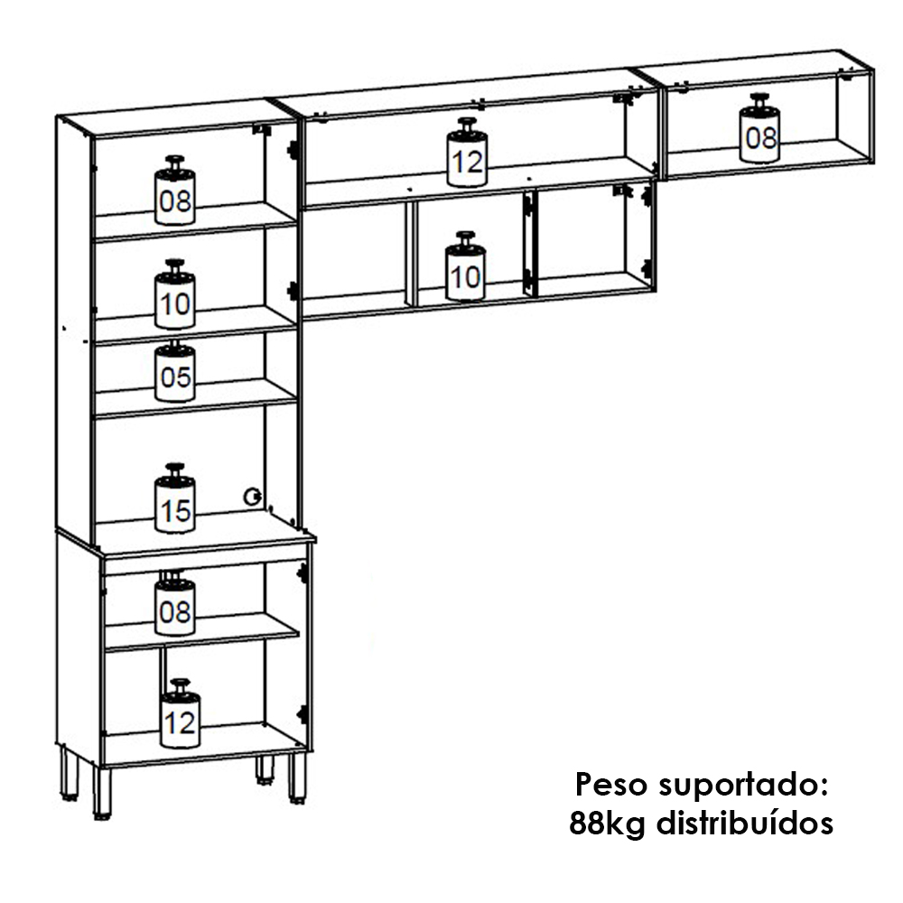Cozinha 3 Pecas Urbane 260 cm Freijo Supremo Cp Ripado Freijo KTP