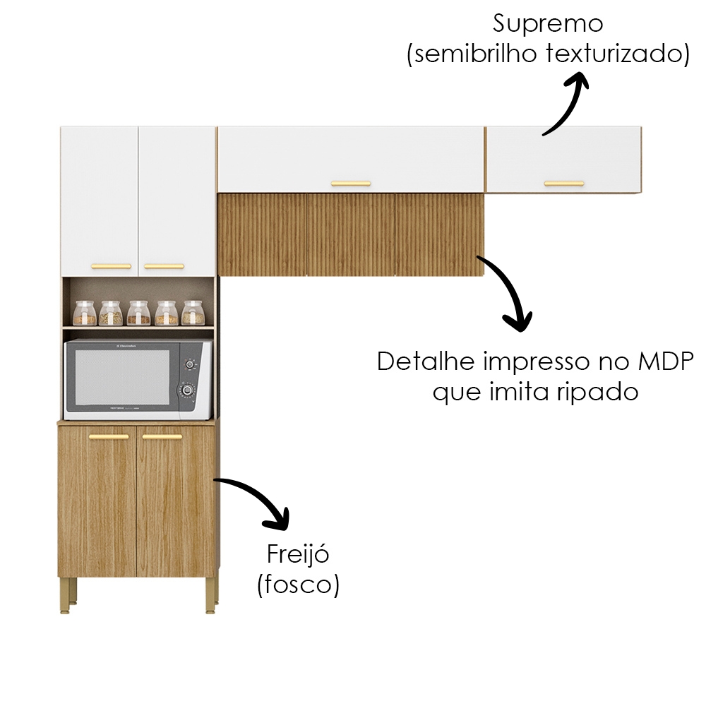 Cozinha 3 Pecas Urbane 260 cm Freijo Supremo Cp Ripado Freijo KTP