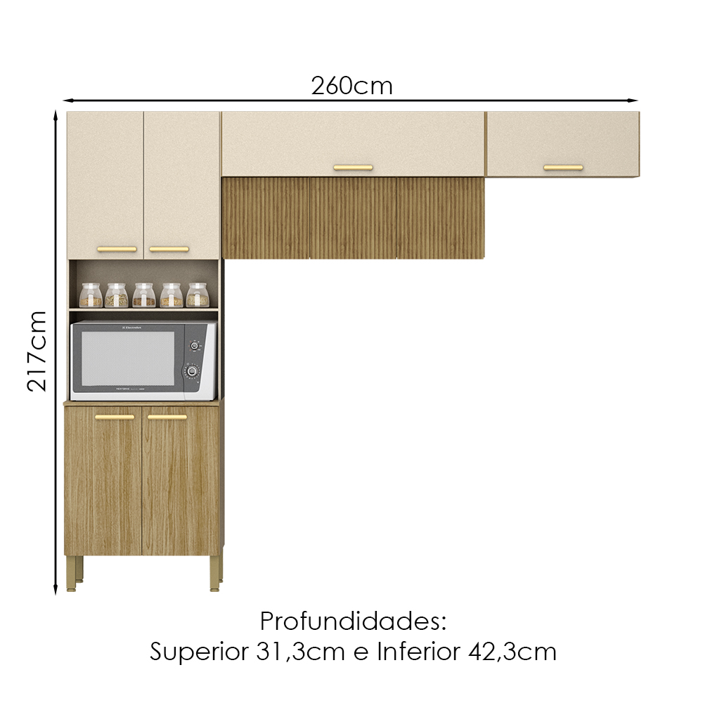 Cozinha 3 Pecas Urbane 260 cm Freijo Vanilla Cp Ripado Freijo KTP