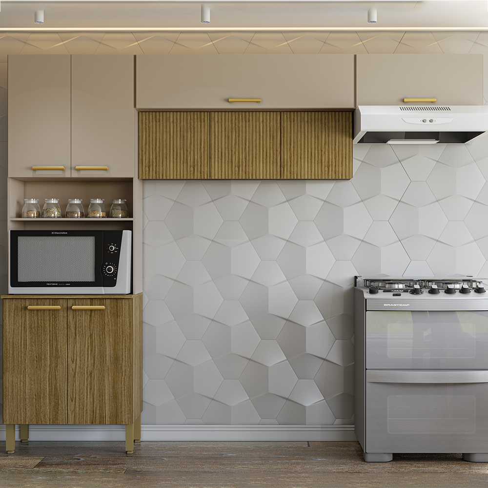 Cozinha 3 Pecas Urbane 260 cm Freijo Vanilla Cp Ripado Freijo KTP