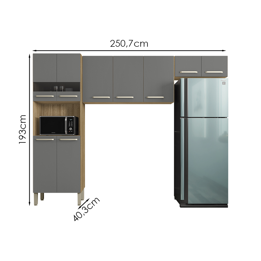 Cozinha 3 Pecas Versalhes 251 cm Freijo Gris KTP