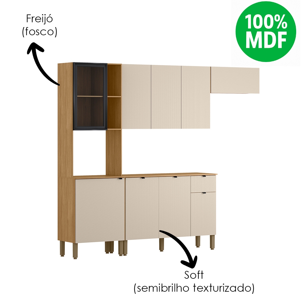 Cozinha 4 Pecas 251 cm MDF Vert Plus Freijo Soft KTP