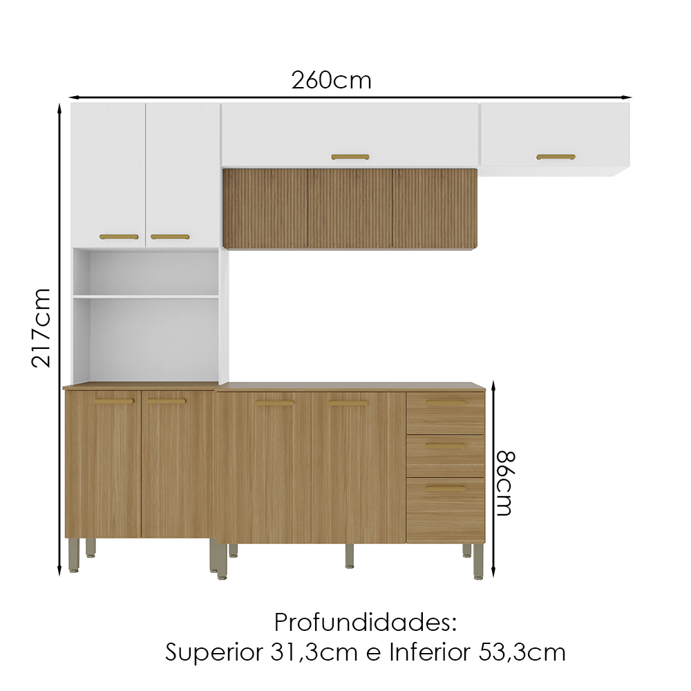 Cozinha 4 Pecas Urbane 260 cm Freijo Supremo Cp Ripado Freijo KTP