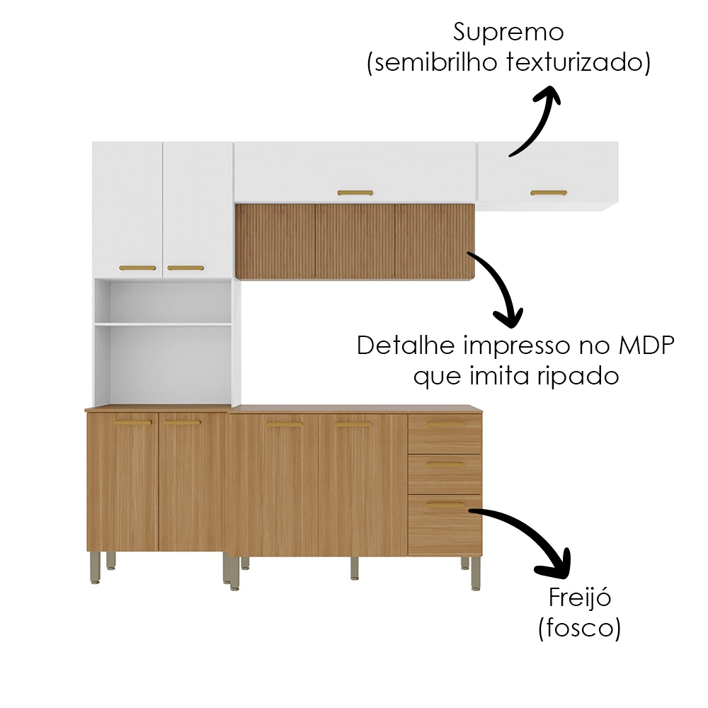 Cozinha 4 Pecas Urbane 260 cm Freijo Supremo Cp Ripado Freijo KTP