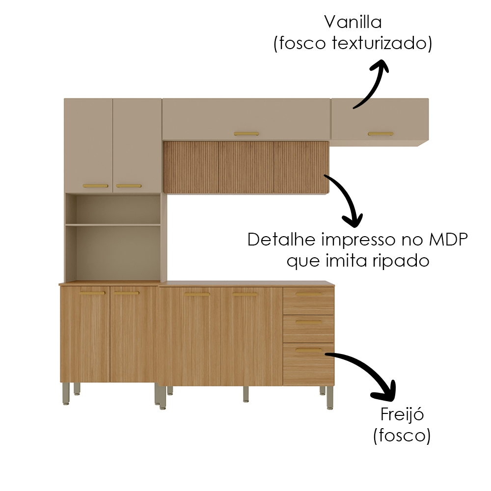Cozinha 4 Pecas Urbane 260 cm Freijo Vanilla Cp Ripado Freijo KTP