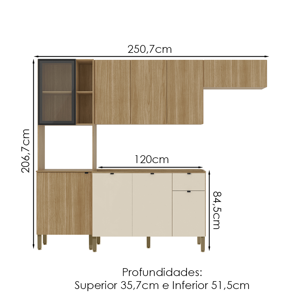 Cozinha Balcao Pia 251 cm MDF Vert Plus Freijo Freijo Soft KTP
