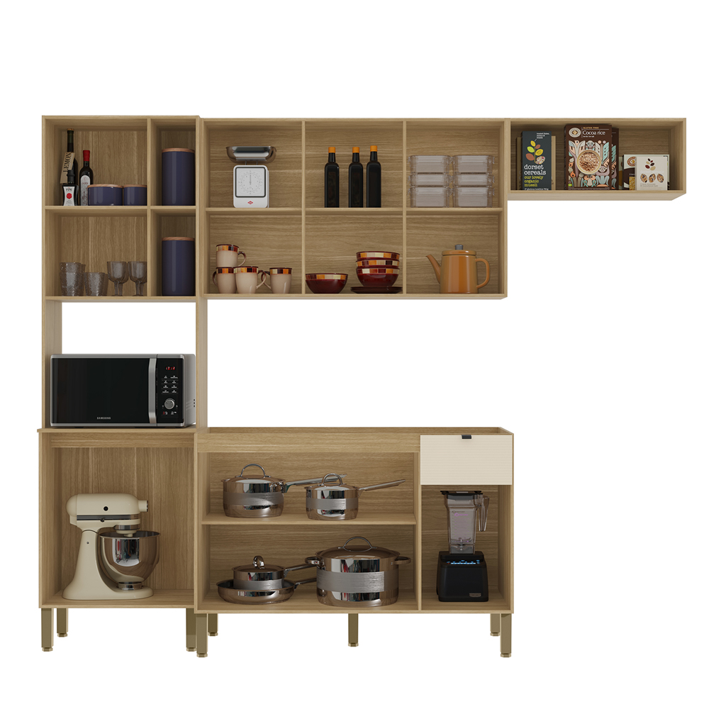 Cozinha Balcao Pia 251 cm MDF Vert Plus Freijo Freijo Soft KTP