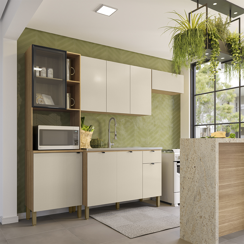 Cozinha Balcao Pia 251 cm MDF Vert Plus Freijo Soft KTP