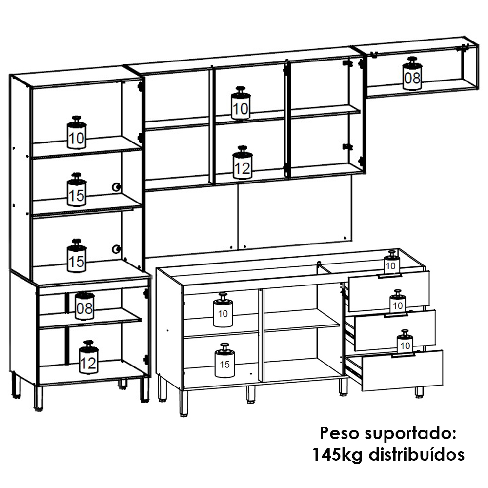 Cozinha Balcao Pia Glam Freijo Vanilla Cp Ripado Freijo KTP