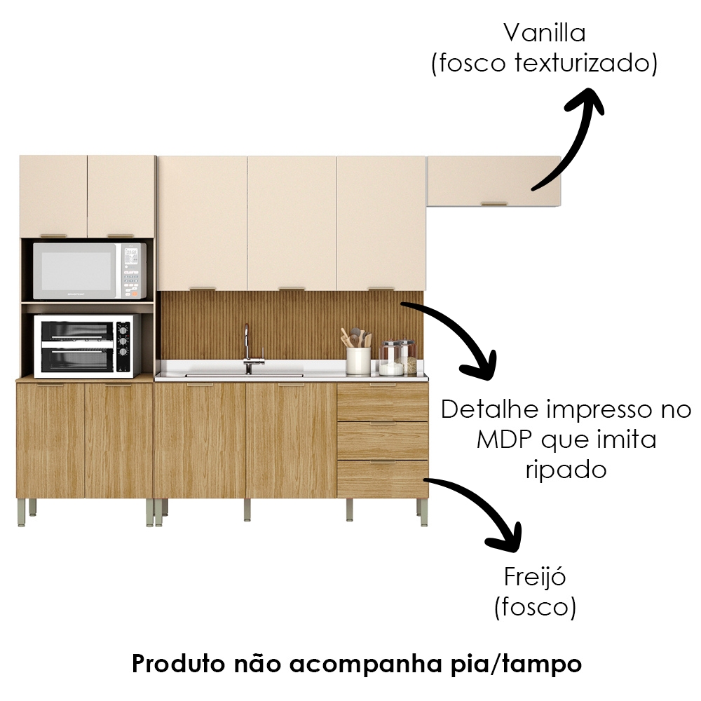 Cozinha Balcao Pia Glam Freijo Vanilla Cp Ripado Freijo KTP