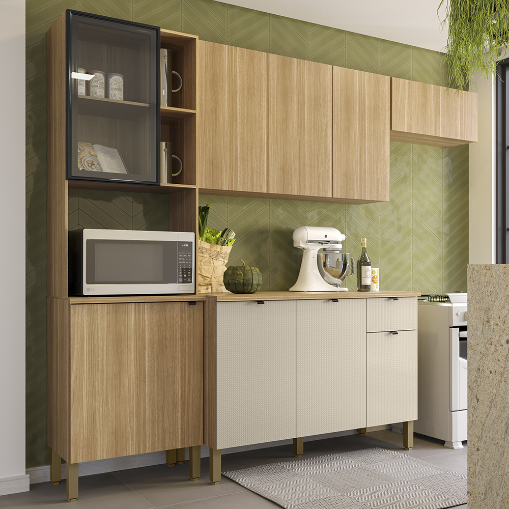Cozinha Balcao Tampo 251 cm MDF Vert Plus Freijo Freijo Soft KTP