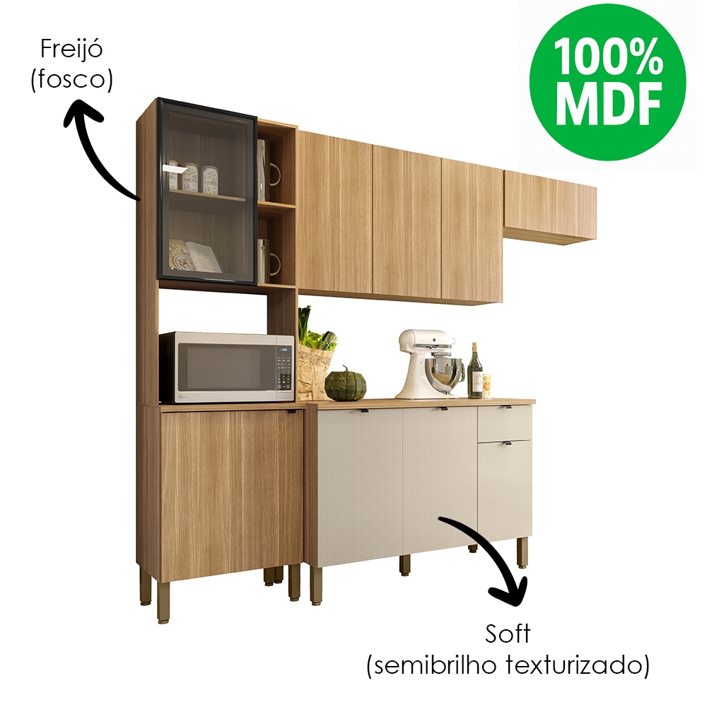 Cozinha Balcao Tampo 251 cm MDF Vert Plus Freijo Freijo Soft KTP