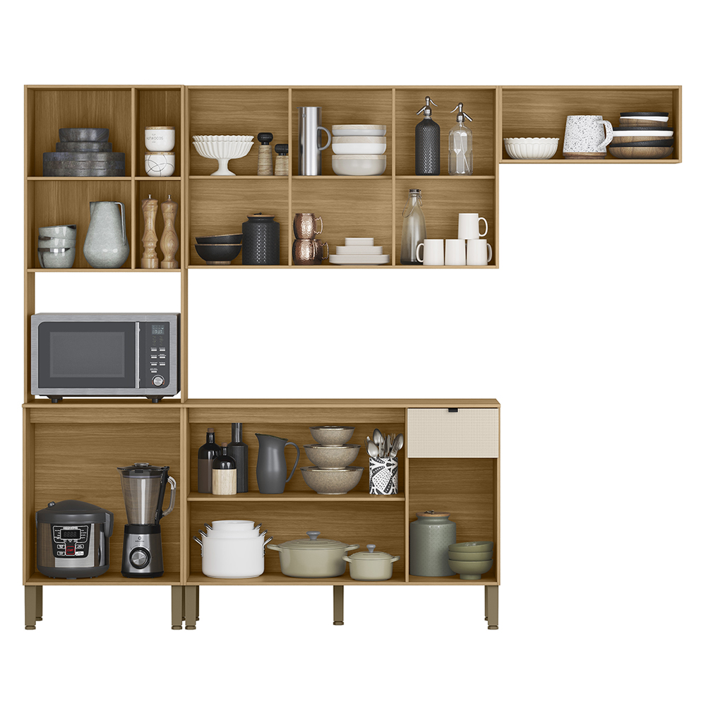 Cozinha Balcao Tampo 251 cm MDF Vert Plus Freijo Freijo Soft KTP