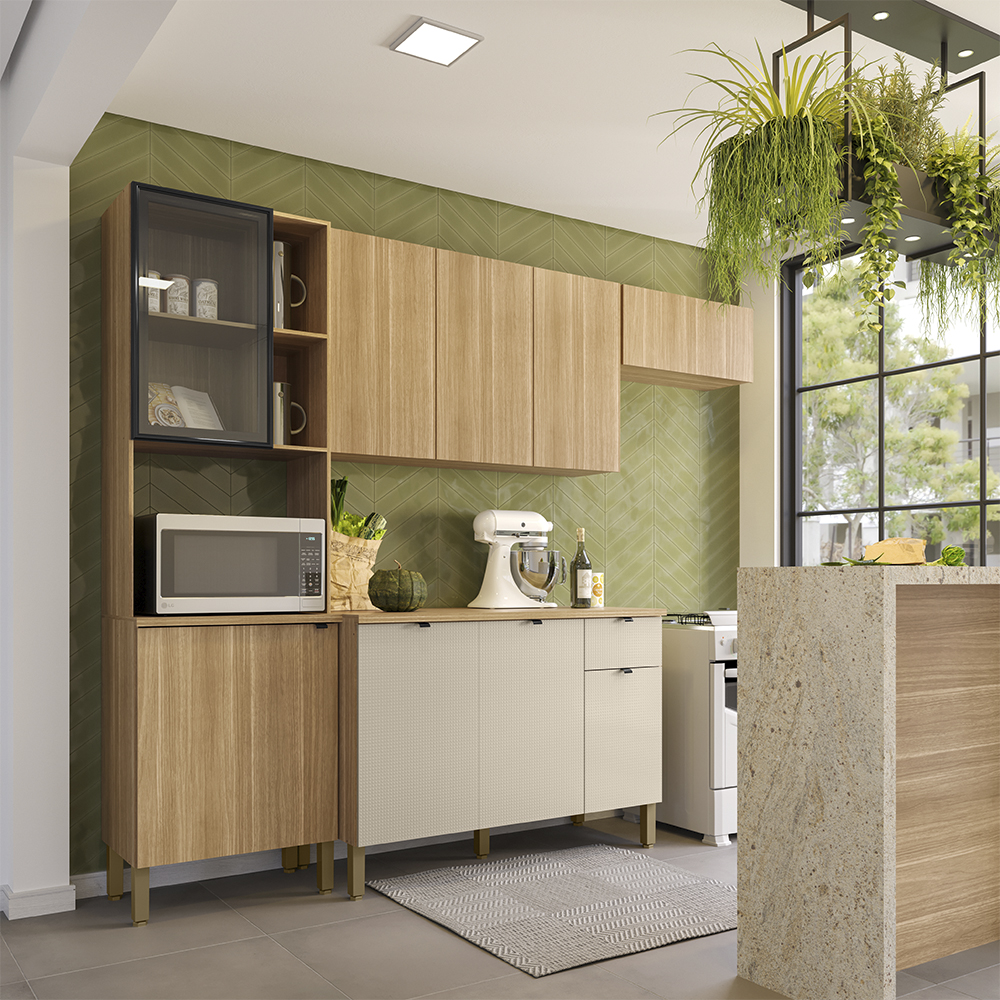 Cozinha Balcao Tampo 251 cm MDF Vert Plus Freijo Freijo Soft KTP