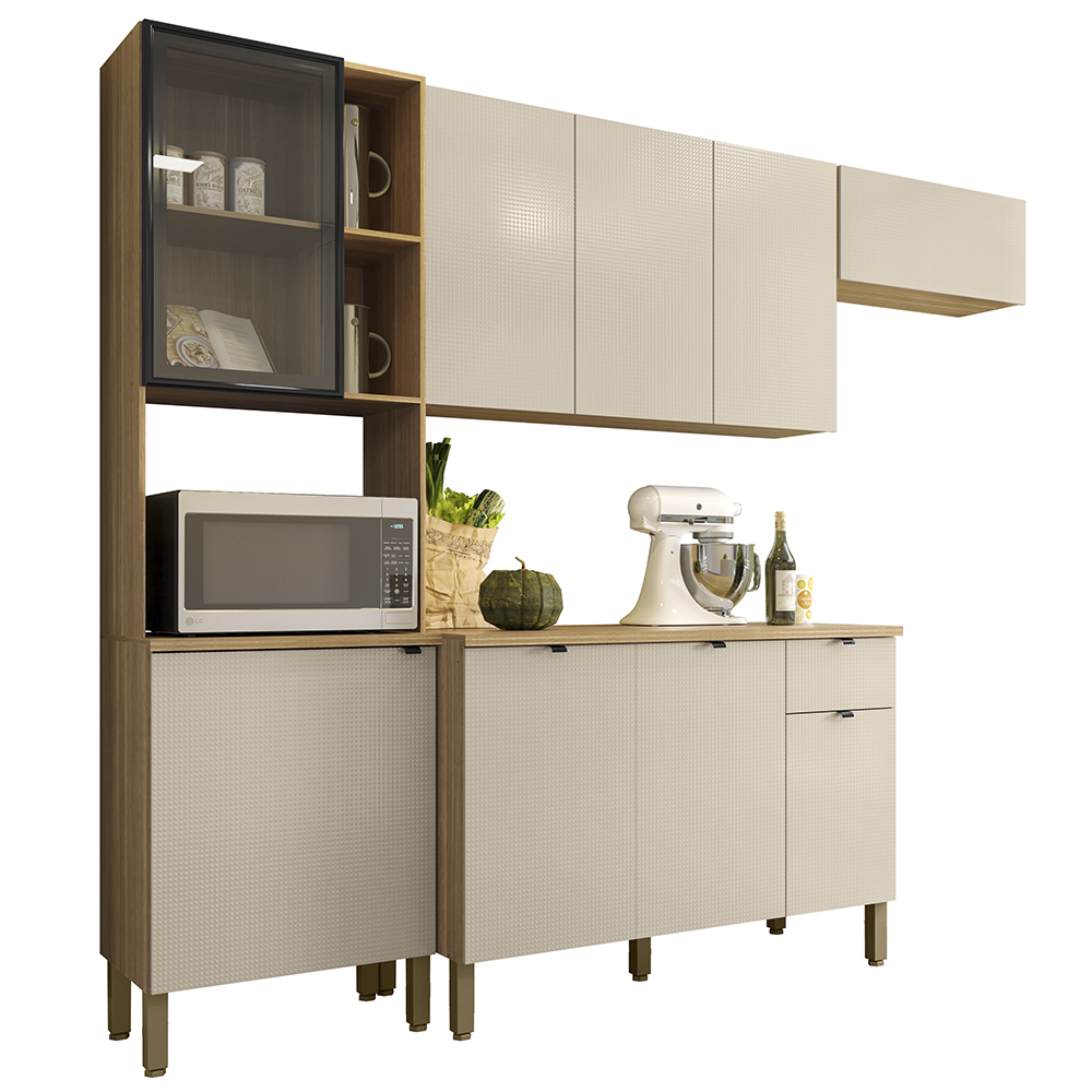 Cozinha Balcao Tampo 251 cm MDF Vert Plus Freijo Soft KTP