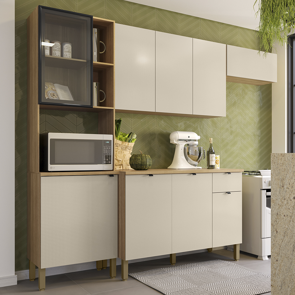 Cozinha Balcao Tampo 251 cm MDF Vert Plus Freijo Soft KTP