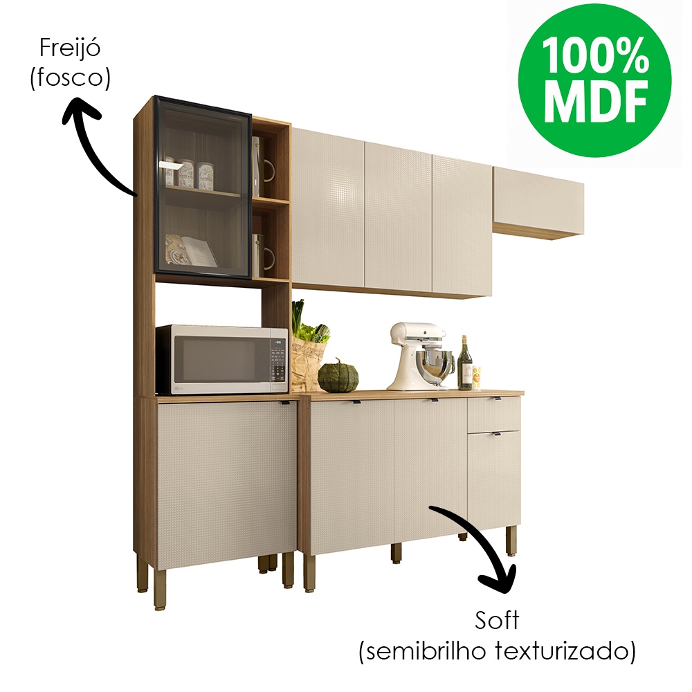 Cozinha Balcao Tampo 251 cm MDF Vert Plus Freijo Soft KTP