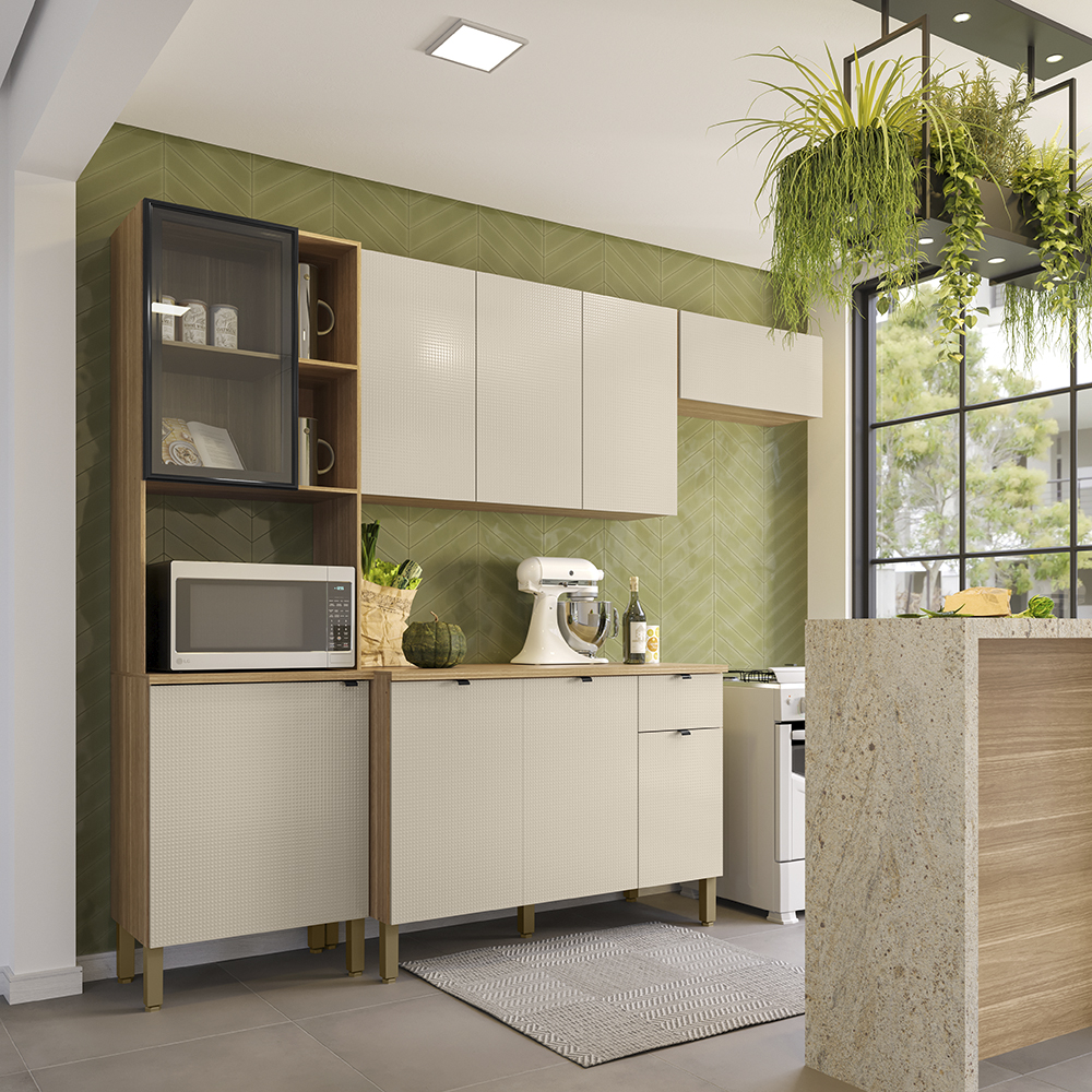 Cozinha Balcao Tampo 251 cm MDF Vert Plus Freijo Soft KTP