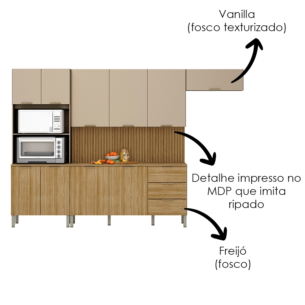 Cozinha Balcao Tampo Glam Freijo Vanilla Cp Ripado Freijo KTP