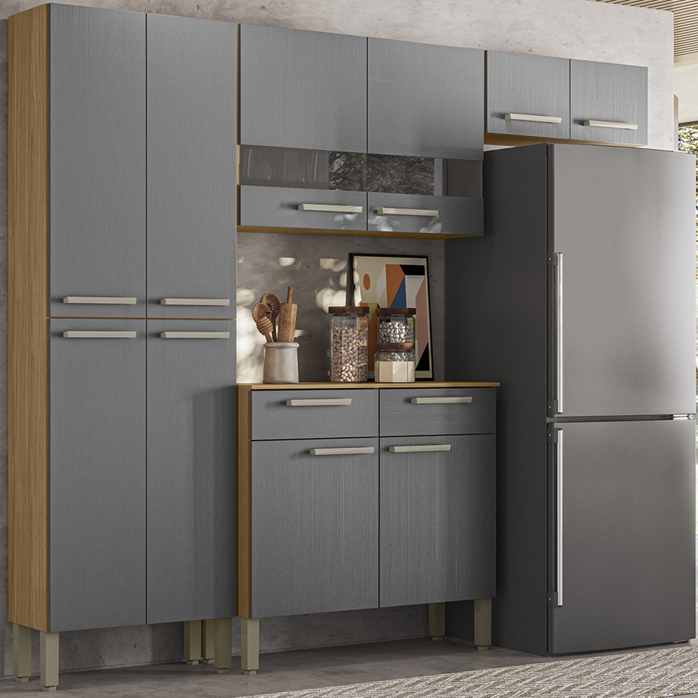 Cozinha Com Balcao Nala 222 cm Freijo Gris KTP
