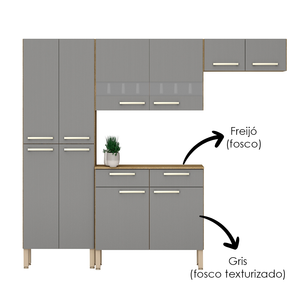 Cozinha Com Balcao Nala 222 cm Freijo Gris KTP