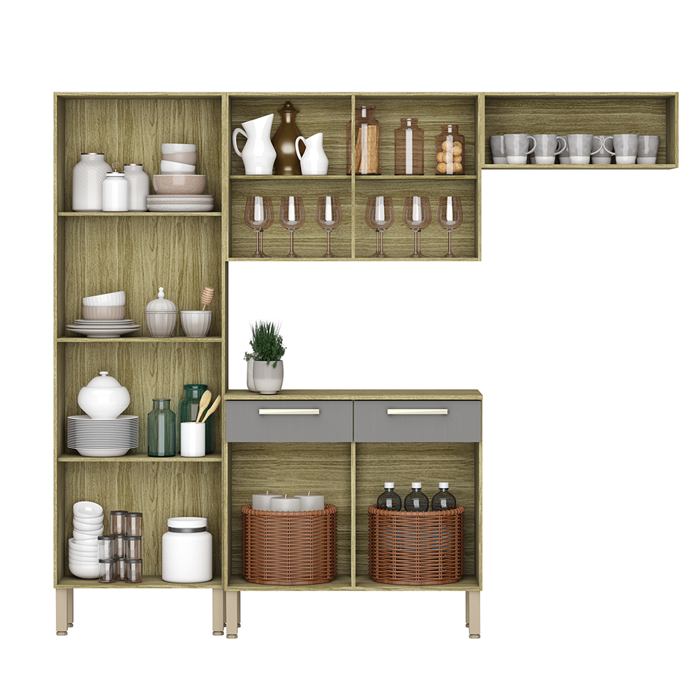 Cozinha Com Balcao Nala 222 cm Freijo Gris KTP