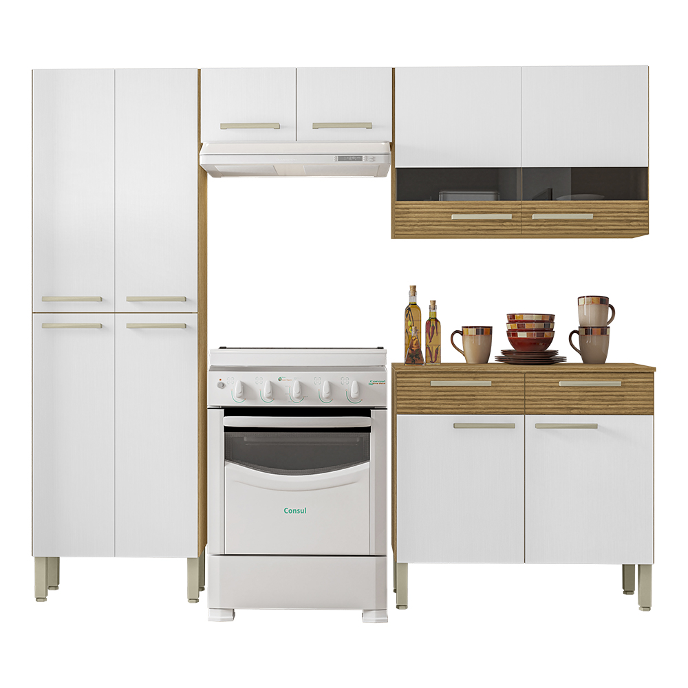 Cozinha Com Balcao Nala 222 cm Freijo Supremo Cp Ripado Freijo KTP
