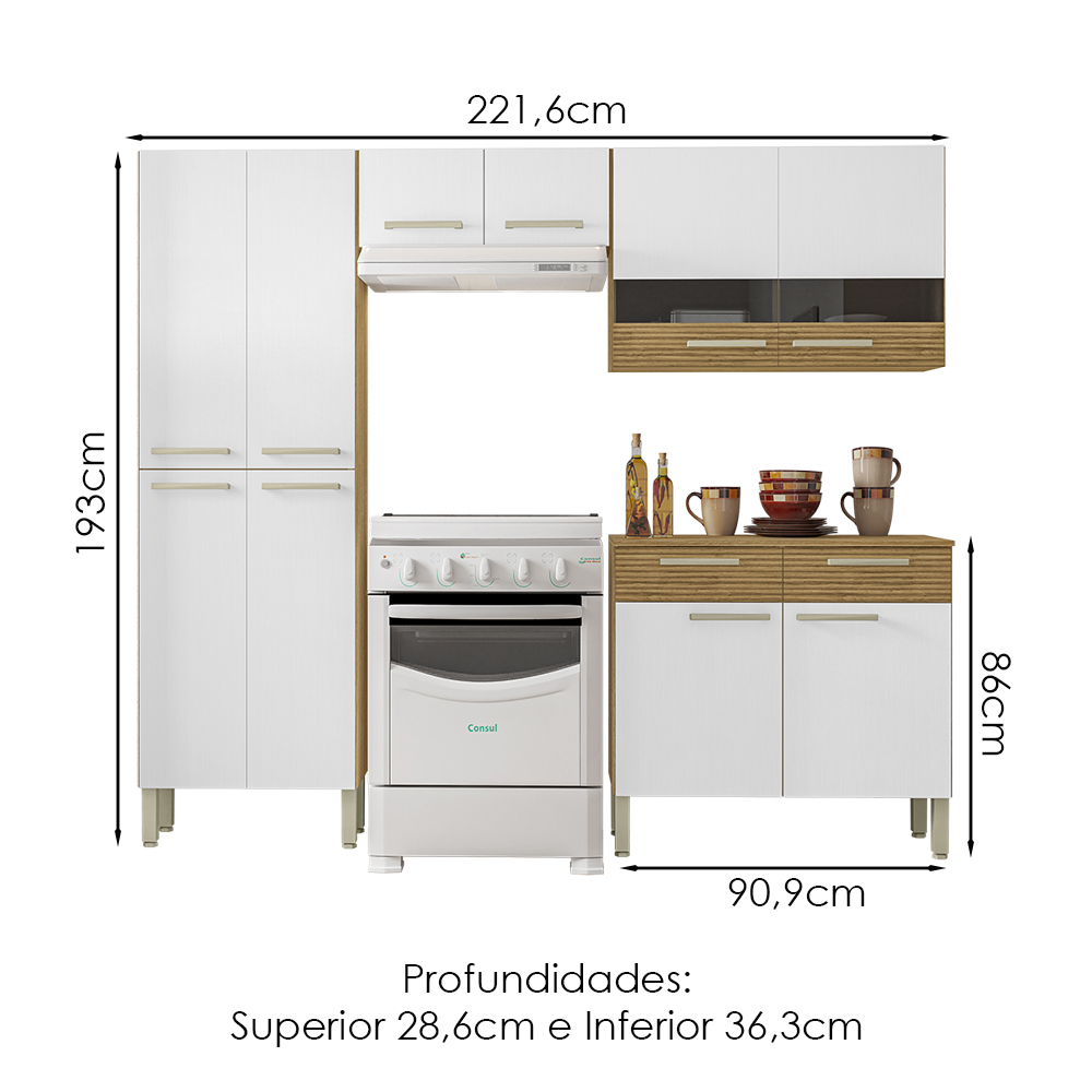 Cozinha Com Balcao Nala 222 cm Freijo Supremo Cp Ripado Freijo KTP
