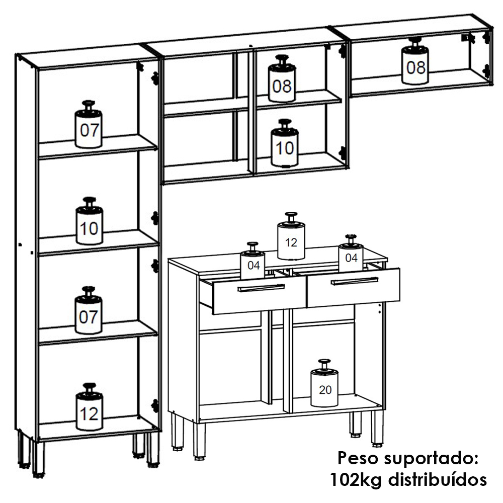 Cozinha Com Balcao Nala 222 cm Freijo Supremo Cp Ripado Freijo KTP