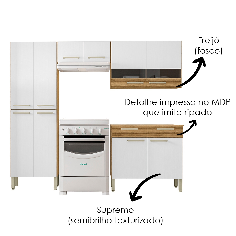 Cozinha Com Balcao Nala 222 cm Freijo Supremo Cp Ripado Freijo KTP