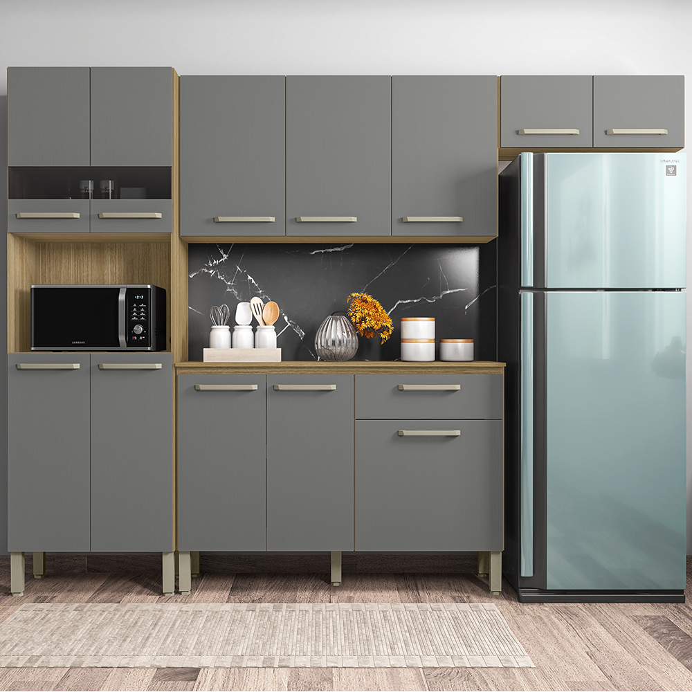 Cozinha Com Balcao Versalhes 251 cm Freijo Gris KTP