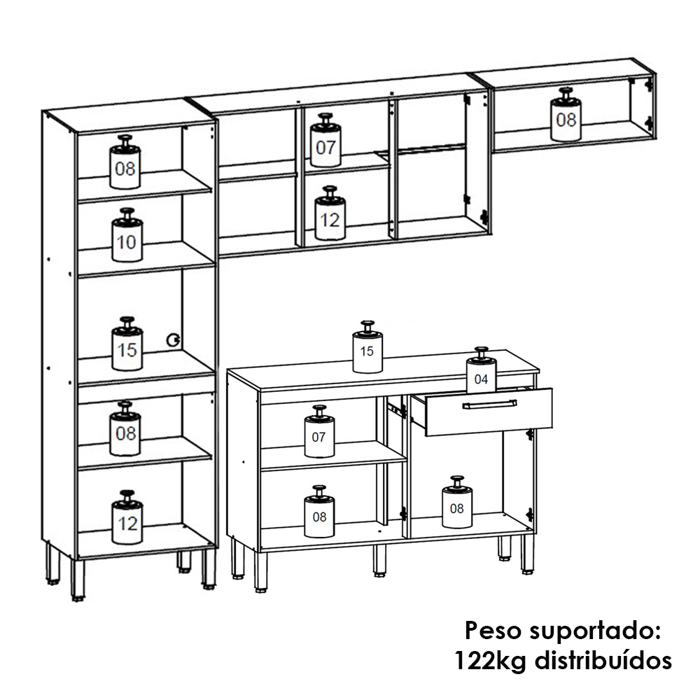 Cozinha Com Balcao Versalhes 251 cm Freijo Gris KTP
