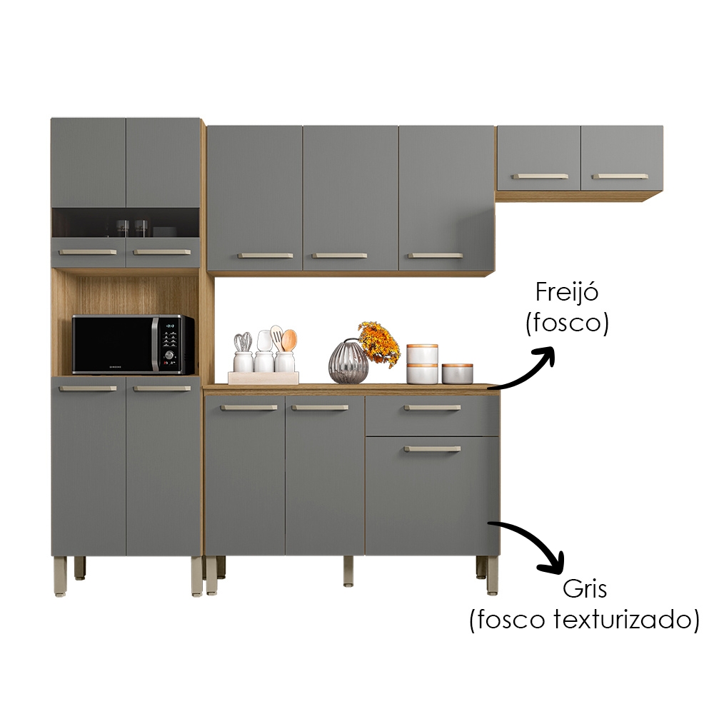 Cozinha Com Balcao Versalhes 251 cm Freijo Gris KTP