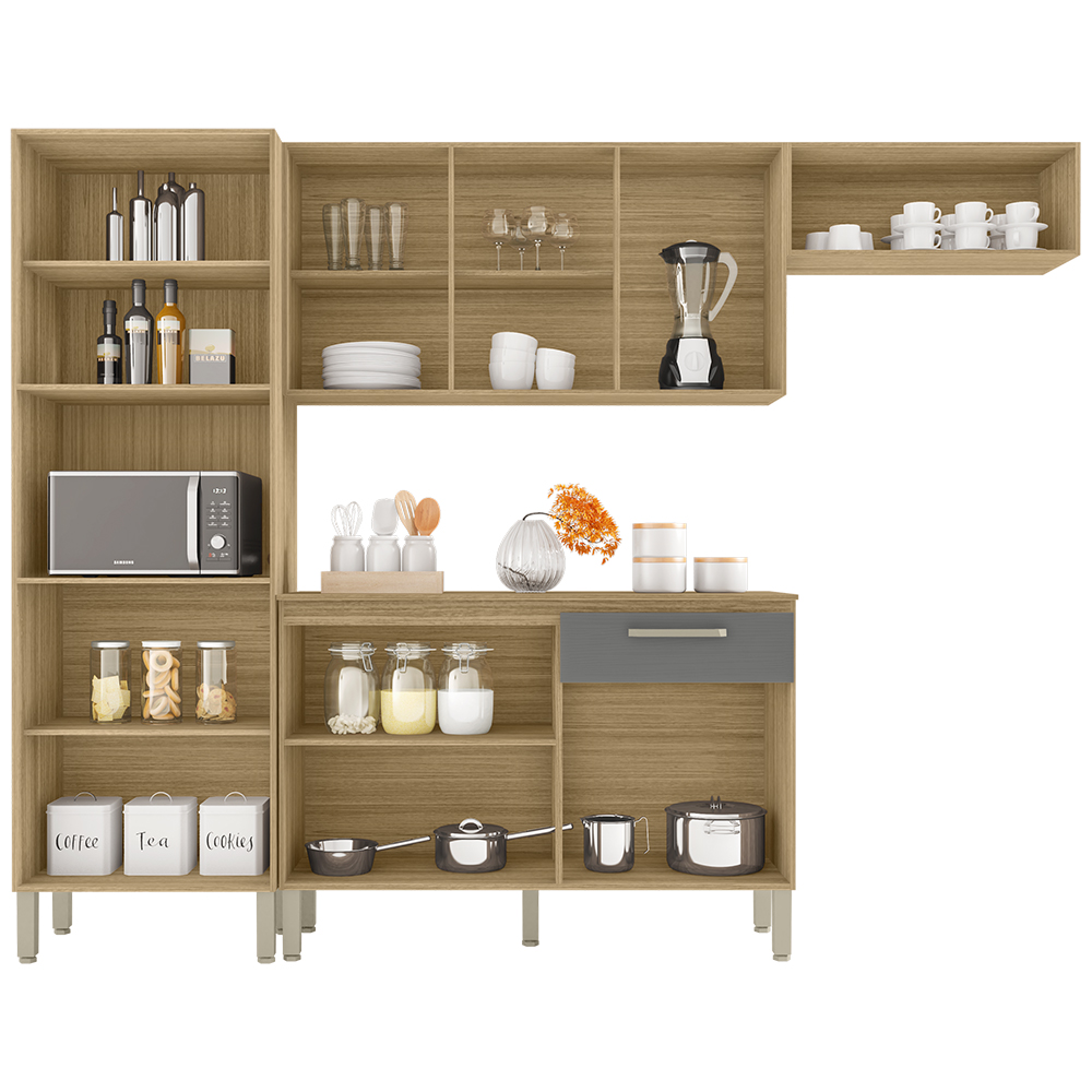Cozinha Com Balcao Versalhes 251 cm Freijo Gris KTP