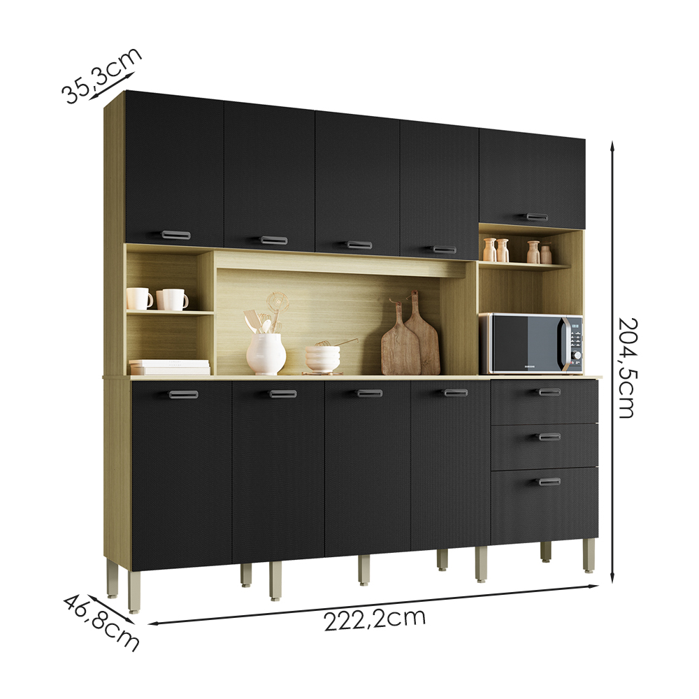Cozinha Compacta 10P 2G 222 cm Intense Freijo Nero KTP