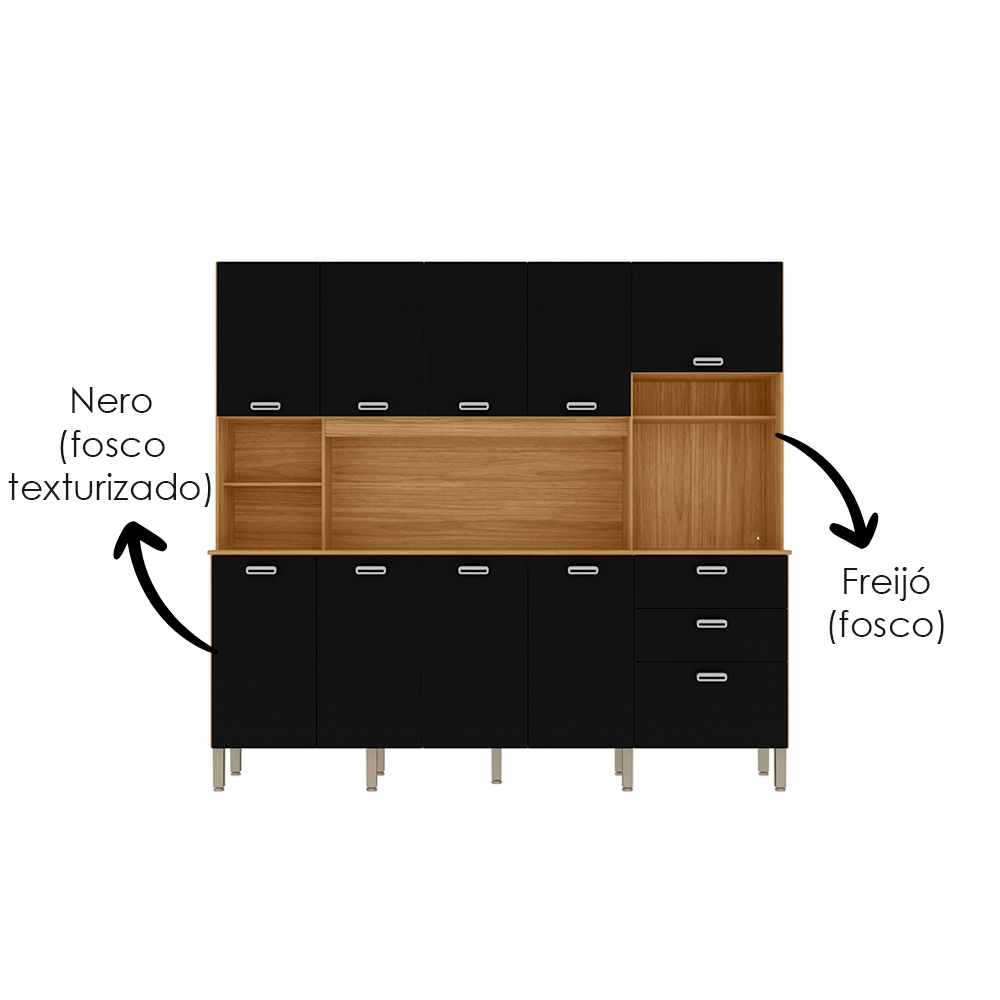 Cozinha Compacta 10P 2G 222 cm Intense Freijo Nero KTP