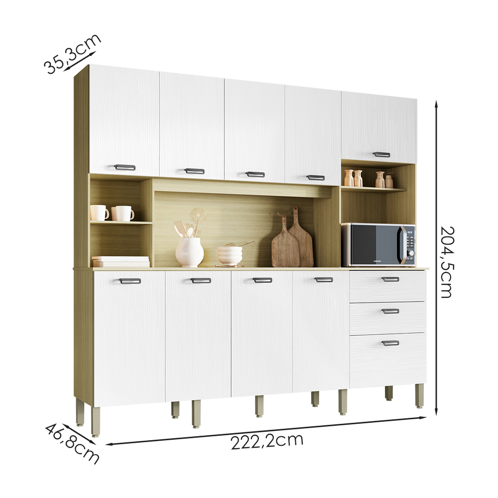 Cozinha Compacta 10P 2G 222 cm Intense Freijo Supremo KTP
