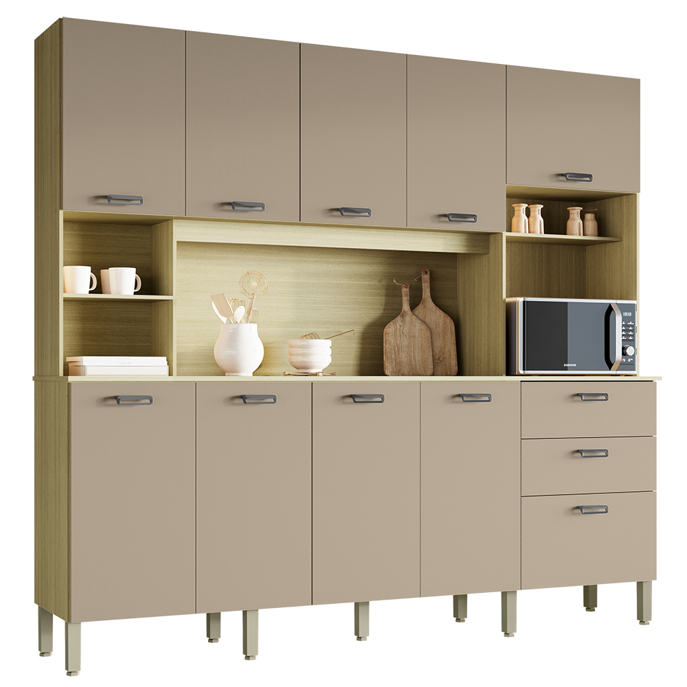Cozinha Compacta 10P 2G 222 cm Intense Freijo Vanilla KTP