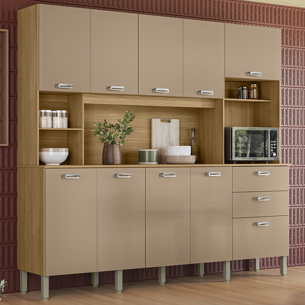 Cozinha Compacta 10P 2G 222 cm Intense Freijo Vanilla KTP