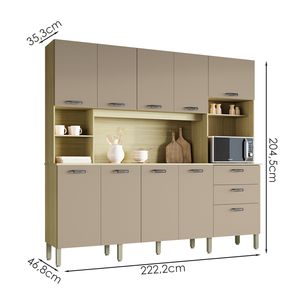 Cozinha Compacta 10P 2G 222 cm Intense Freijo Vanilla KTP