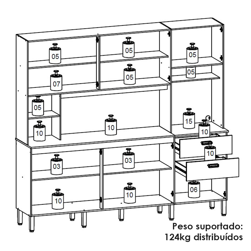 Cozinha Compacta 10P 2G 222 cm Intense Freijo Vanilla KTP