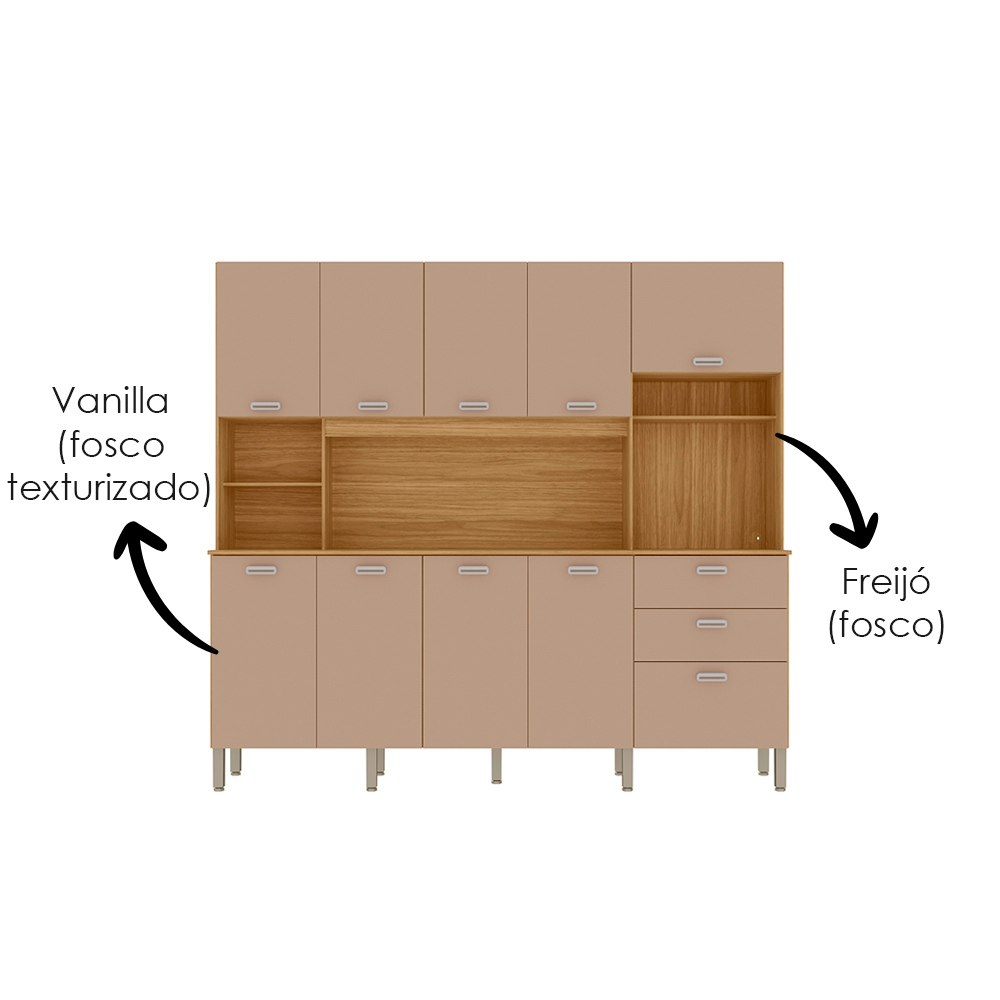 Cozinha Compacta 10P 2G 222 cm Intense Freijo Vanilla KTP