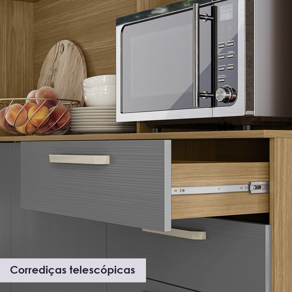 Cozinha Compacta 6P 2G 180 cm Ferrara Freijo Gris KTP