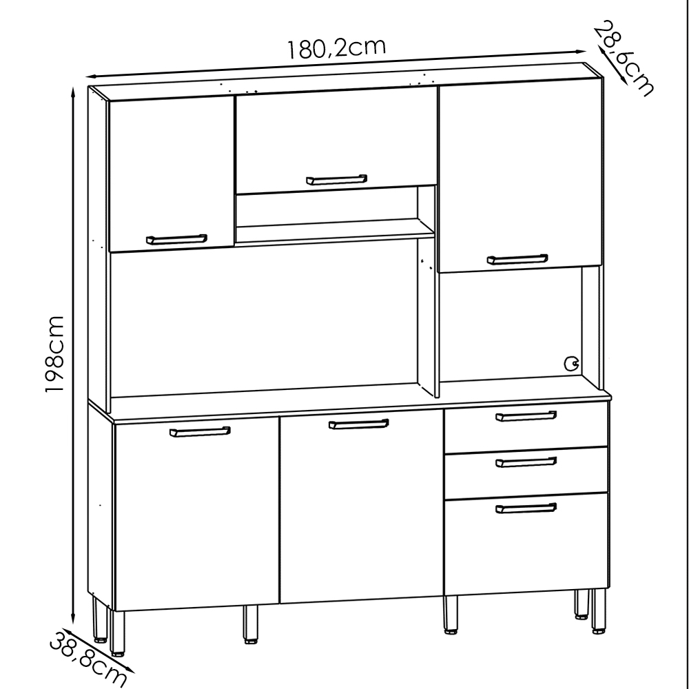 Cozinha Compacta 6P 2G 180 cm Ferrara Freijo Supremo Cp Ripado Freijo KTP