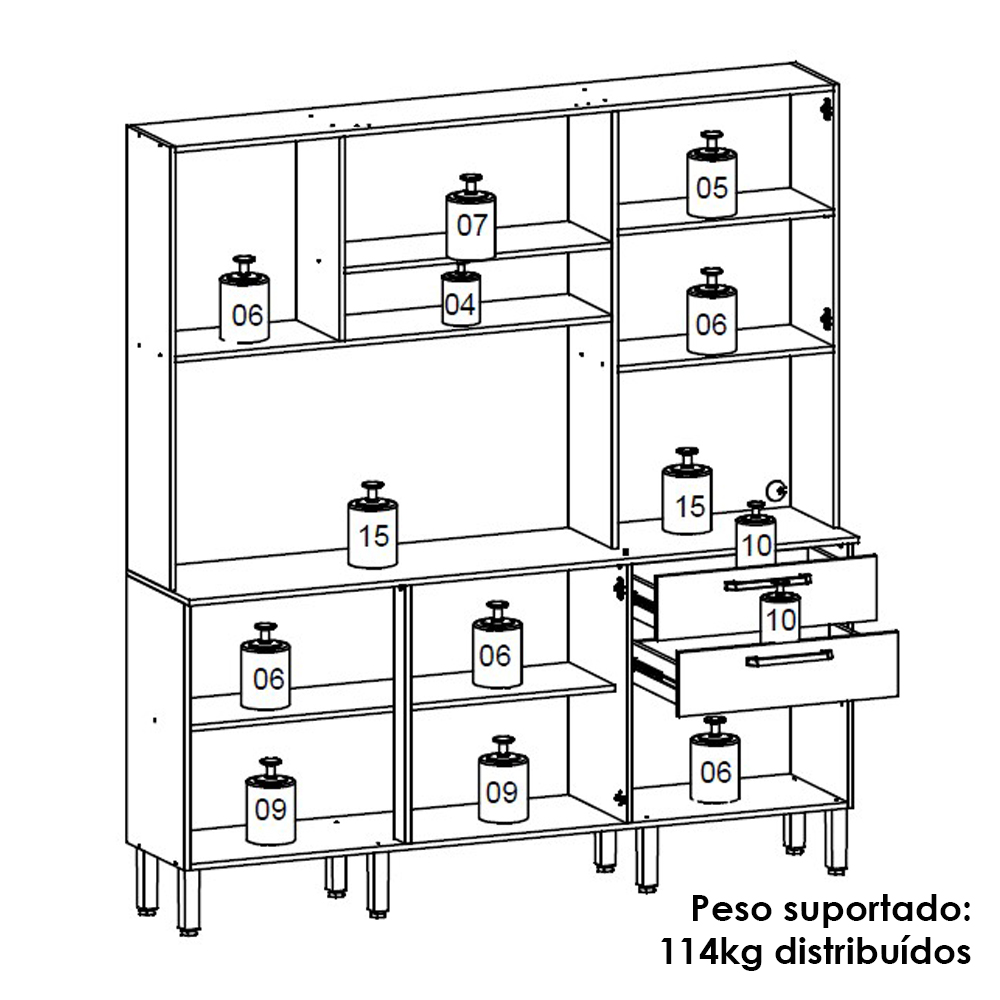Cozinha Compacta 6P 2G 180 cm Ferrara Freijo Supremo Cp Ripado Freijo KTP