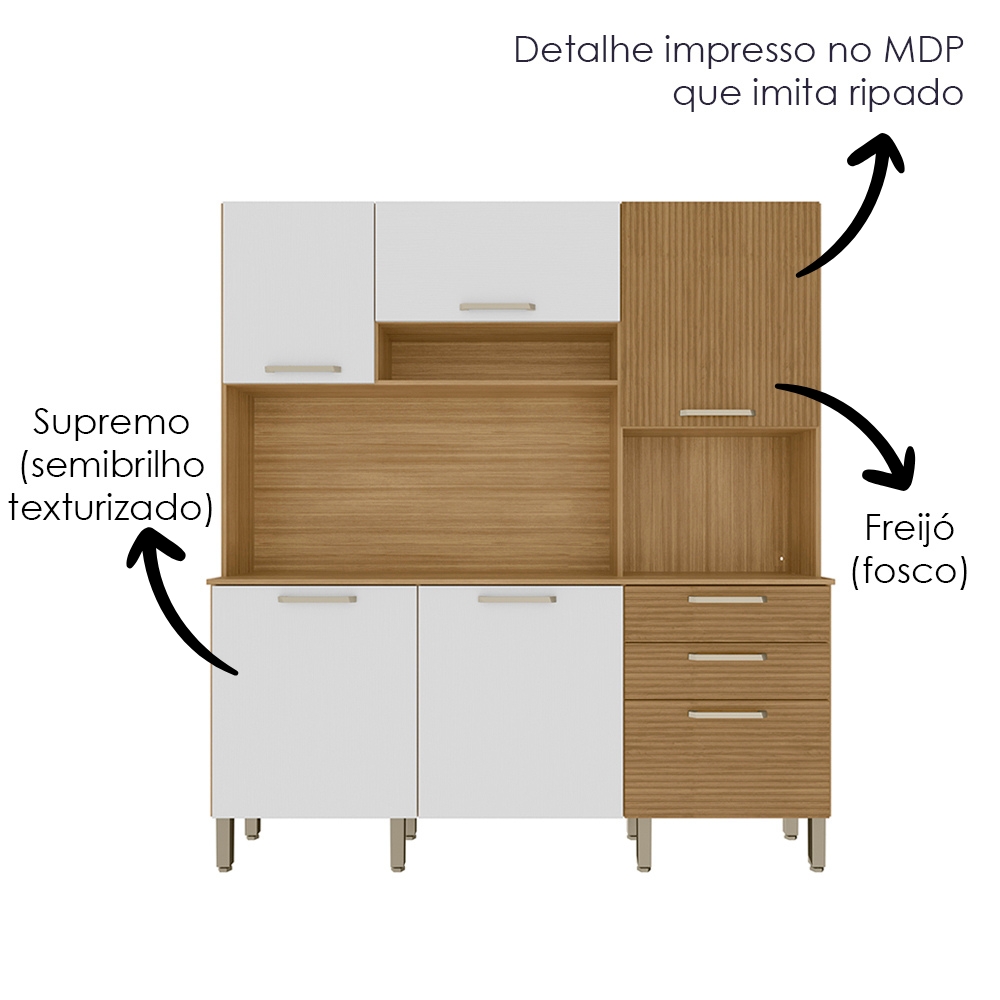 Cozinha Compacta 6P 2G 180 cm Ferrara Freijo Supremo Cp Ripado Freijo KTP