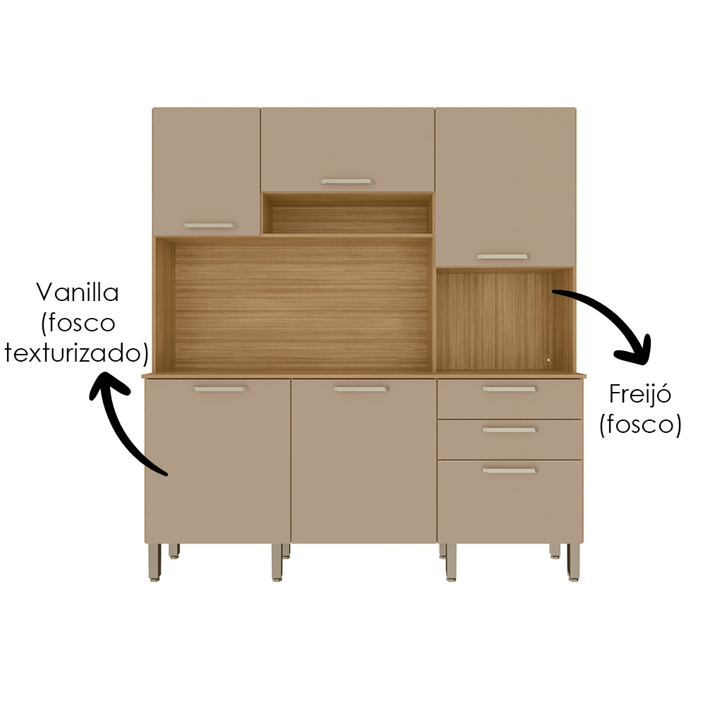 Cozinha Compacta 6P 2G 180 cm Ferrara Freijo Vanilla KTP